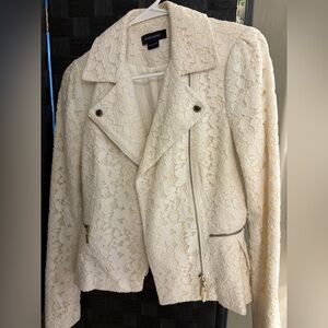 Cache Cream Blazer with Textured Fabric and Asymmetrical Zipper